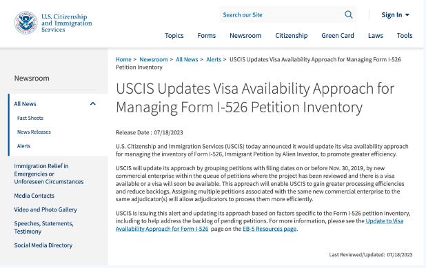 美國移民局優(yōu)化I-526審案程序，移民申請速度有望加快！